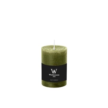 Pillar candle / Wax candle AURORA, olive green, 4"/10cm, Ø2.7"/6,8cm, 42h - Made in Germany