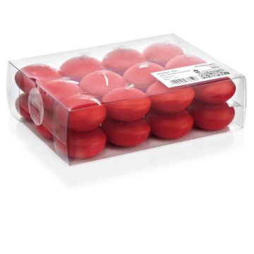 Set of 24 floating candles / Tea lights ORNELLA, red, Ø 1.8"/4,5cm, 4h