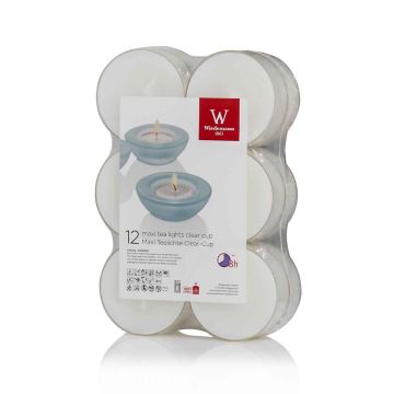 Set of 12 maxi tea lights / Decorative candle KENNY, white, 0.8"/2,1cm, Ø 2.2"/5,6cm, 8h