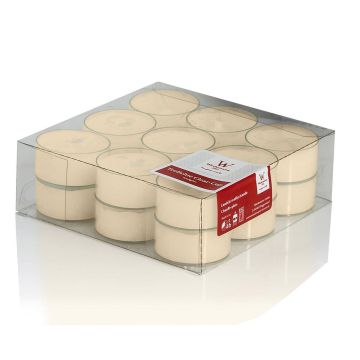 Set of 18 maxi tea lights / Tea light candle KENNY, cream, 0.7"/1,8cm, Ø 1.5"/3,8cm, 4h