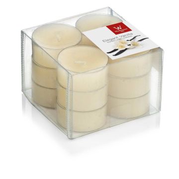Set of 12 scented tea lights / Scented candle ASTRID, cream, 0.6"/1,6cm, Ø 1.5"/3,7cm, 4h