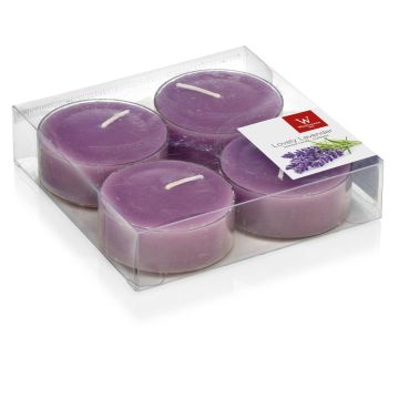 Set of 4 maxi tea lights / Scented tea lights ASTRID, violet, 0.7"/1,9cm, Ø 2.2"/5,7cm, 8h