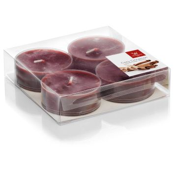 Set of 4 maxi tea lights / Scented tea lights ASTRID, bordeaux, 0.7"/1,9cm, Ø 2.2"/5,7cm, 8h