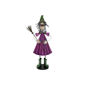 Halloween decorative figure: little witch MYSTERY with broom and hat, 100cm