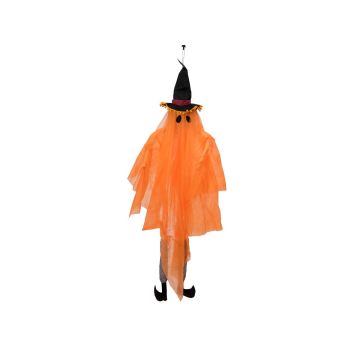 Halloween decorative figure: JEGOR ghost with witch’s hat, LEDs, orange, 150 cm