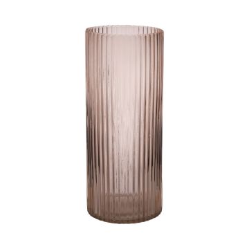 Modern glass vase SORCHA with grooves, pale pink-clear, 30cm, Ø12,5cm