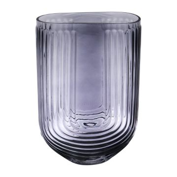 Oval glass table vase NICODEMO with grooves, grey-clear, 16x8x24cm