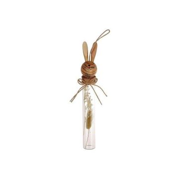 Decorative glass tube for hanging NARNIKA with bunny head and dried flowers, Easter decoration, white-brown, 2"x1.4"x10"/5x3,5x25cm