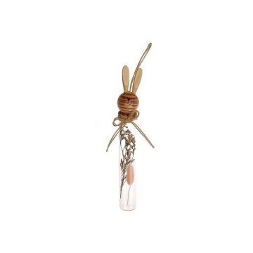 Decorative glass tube for hanging NARNIKA with bunny head and dried flowers, Easter decoration, pink-brown, 2"x1.4"x10"/5x3,5x25cm
