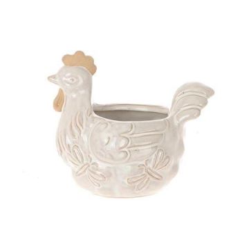 Flower pot Chicken ARKAS made of ceramic, dragonfly motif, grey-white, 6"x4.2"x5.2"/15,6x10,6x13,2cm