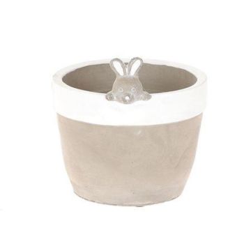 Flower pot BONCHI with bunny head, ceramic, Easter decoration, grey-white, 4.5"/11,5cm, Ø4.3"/11cm