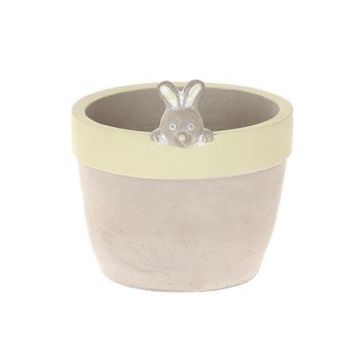 Flower pot BONCHI with bunny head, ceramic, Easter decoration, grey-green, 4.5"/11,5cm, Ø4.3"/11cm