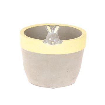 Flower pot BONCHI with bunny head, ceramic, Easter decoration, grey-yellow, 4.5"/11,5cm, Ø4.3"/11cm