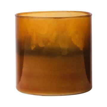 Maxi tealight jar RIGOBERTO, gold bottom, orange-brown-clear, 10cm Ø10cm