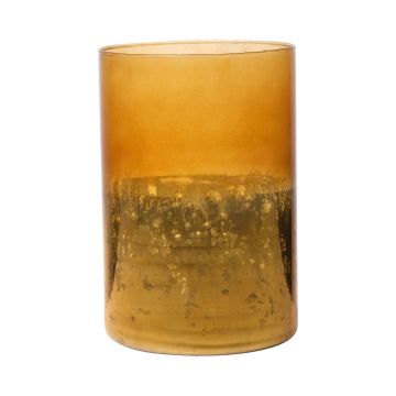Maxi tealight jar RIGOBERTO, gold bottom, orange-brown-clear, 15cm, Ø10cm