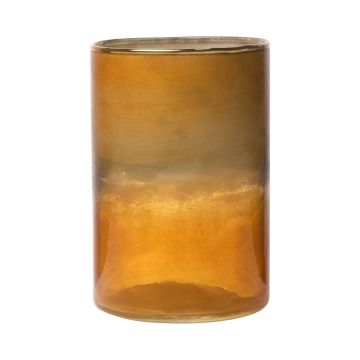 Maxi tealight jar RIGOBERTO, gold at the top, orange-brown-clear, 15cm, Ø10cm