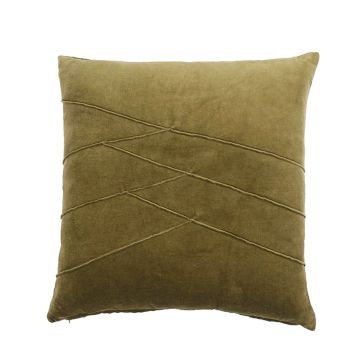 Cuddly velvet cushion NOELANI, diagonal decorative stitching, khaki green, 18"x18"/45x45cm