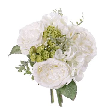 Decorative bouquet SIERRA, roses, hydrangeas, echeveria, white, 10"/25cm, Ø 10"/25cm Decorative bouquet SIERRA, roses, hydrangeas, echeveria, white, 10"/25cm, Ø 10"/25cm