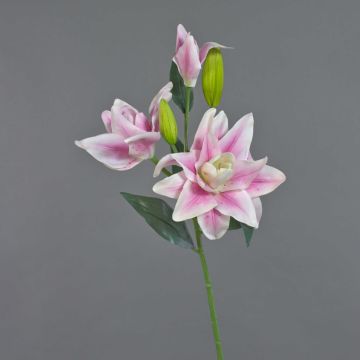 Artificial flower Lily ISALIE, pink-white, 31"/80cm, Ø 5.9"/15cm