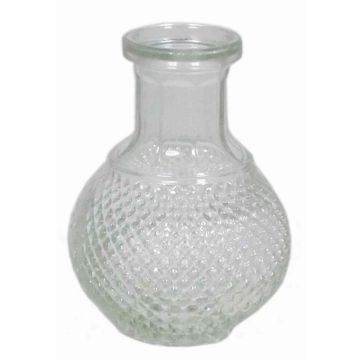 Flower vase DONKA, fine diamond pattern, ball/round, clear, 4.5"/11,5cm, Ø3.1"/8 cm