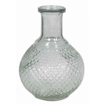Flower vase DONKA, fine diamond pattern, ball/round, clear, 6"/15cm, Ø4.3"/11cm