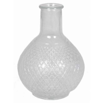 Flower vase DONKA, fine diamond pattern, ball/round, clear, 7"/18,5cm, Ø5.3"/13,5cm