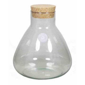 Glass bottle PEPPA, with cork lid, cone/round, clear, 10"/26,5cm, Ø9"/22,5cm