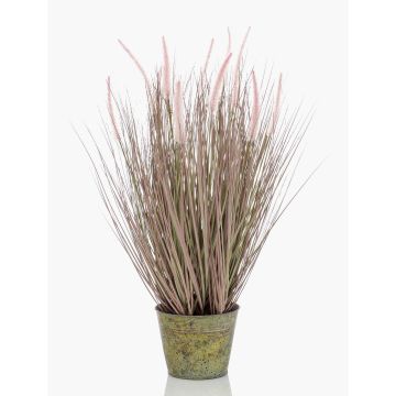 Artificial grass: OVIDIO feather grass, panicles, zinc pot, pink-green, 24"/60cm Artificial grass: OVIDIO feather grass, panicles, zinc pot, pink-green, 24"/60cm
