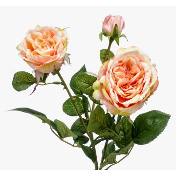 Textile flower rose branch CALISTA, cream-pink, 24"/60cm