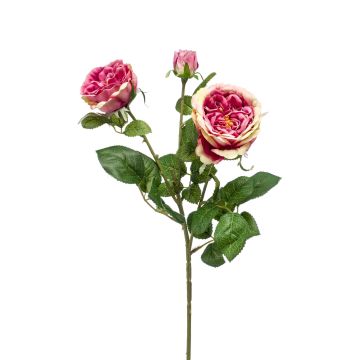 Textile flower rose branch CALISTA, pink, 24"/60cm