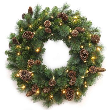 KERRY artificial Christmas wreath with pine cones, LEDs, green, Ø75cm