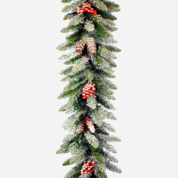 Synthetic foam winter garland RAVENNA with pine cones, frosted, 9ft/275cm, Ø10"/25cm Synthetic foam winter garland RAVENNA with pine cones, frosted, 9ft/275cm, Ø10"/25cm