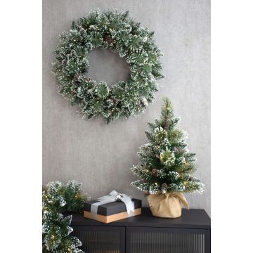 CALGARY decorative winter wreath, pine cones, LEDs, frost, Ø60cm CALGARY decorative winter wreath, pine cones, LEDs, frost, Ø60cm