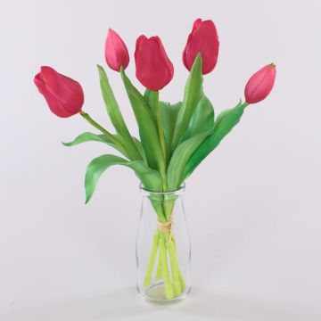Decorative tulip bouquet LEANA, pink and green, 30 cm, Ø20 cm
