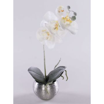 Orquídea Phalaenopsis de tela KAREN, maceta decorativa, efecto escarchado, blanca, 35 cm