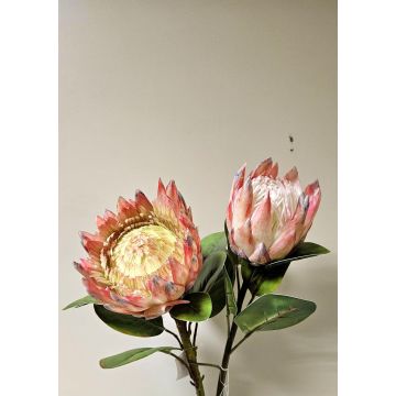 Artificial flowering branch King protea TANIEKA, pink-white, 28"/70cm