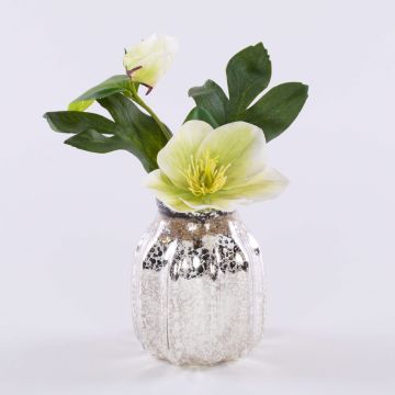 Artificial Christmas rose WINFRIEDA in glass vase, cream-green, 8"/20cm Artificial Christmas rose WINFRIEDA in glass vase, cream-green, 8"/20cm