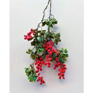 Decorative apple rose branch WARUNA with rose hips, red, 33"/85cm Decorative apple rose branch WARUNA with rose hips, red, 33"/85cm