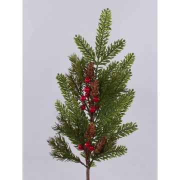 Artificial branch VARDALIA, fir, berries, cones, red-green, 30"/75cm