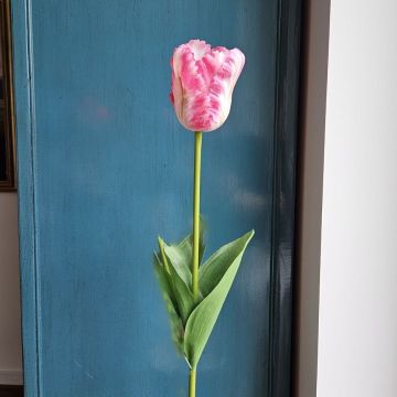 Synthetic flower Parrot tulip PETSCHORA, dark pink-cream, 26"/65cm