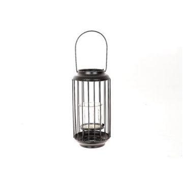 Metal lantern MUIRANDA with handle, glass insert, black, 13"/32cm, Ø4.3"/11cm