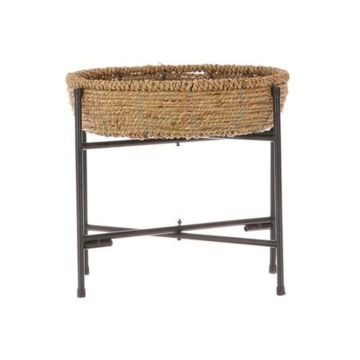 Round industrial side table with storage option SILVIUS, brown-black, 12"/31cm, Ø13"/32cm