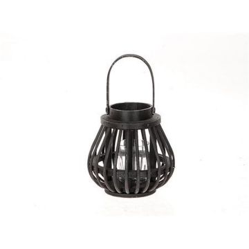 Wooden lantern CHARITHRA with handle, glass insert, black, 6"/15cm, Ø6"/15,5cm