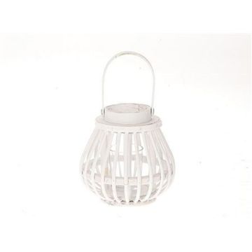 Wooden lantern CHARITHRA with handle, glass insert, white, 6"/15cm, Ø6"/15,5cm