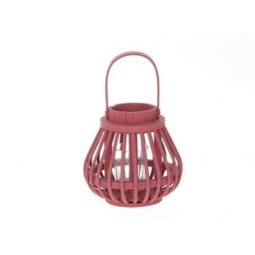 Wooden lantern CHARITHRA with handle, glass insert, berry, 6"/15cm, Ø6"/15,5cm