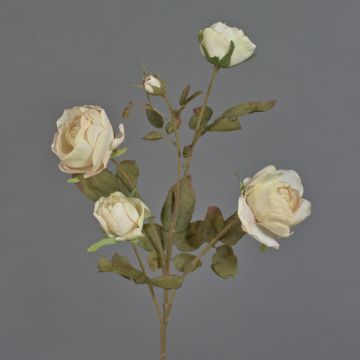 Artificial rose branch SITARA, dried look, cream-pink, 75 cm, Ø5–8 cm