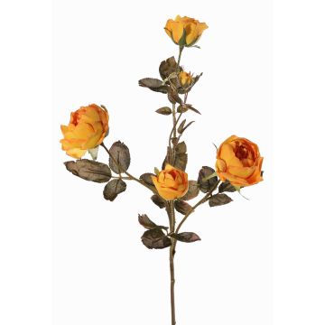 Artificial rose branch SITARA, dried look, orange-yellow, 30"/75cm, Ø2"-3.1"/5-8cm
