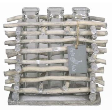 Single stem vase SIHAM, wooden stand, 3 glasses, clear, 7"x3.3"x7"/18x8,5x17cm Single stem vase SIHAM, wooden stand, 3 glasses, clear, 7"x3.3"x7"/18x8,5x17cm