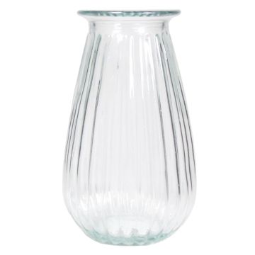 Glass flower vase DORITA grooved, transparent, 8.3"/21 cm, Ø 5"/13 cm