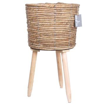 Scandinavian basket planter SOLEA, wooden legs, beige, 23,5"/60cm, Ø12"/30cm